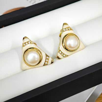 Givenchy Vintage Pearl Triangle Clip Earrings (Pre-Owned)