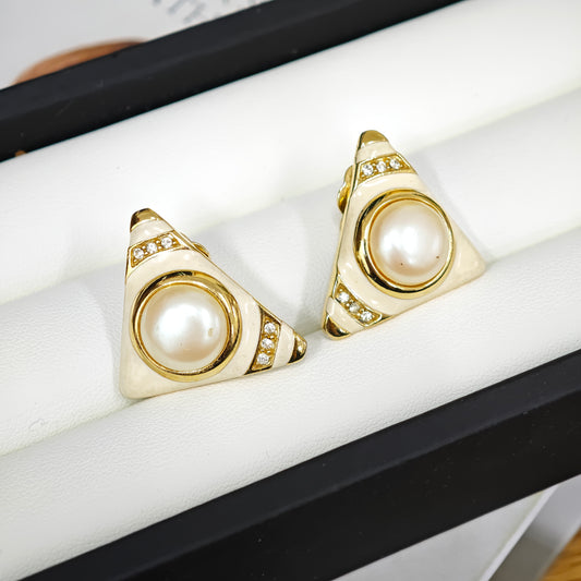 Givenchy Vintage Pearl Triangle Clip Earrings (Pre-Owned)