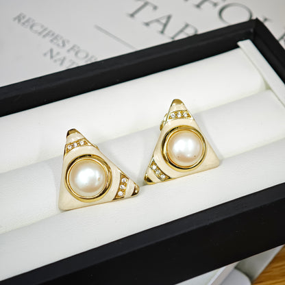 Givenchy Vintage Pearl Triangle Clip Earrings (Pre-Owned)