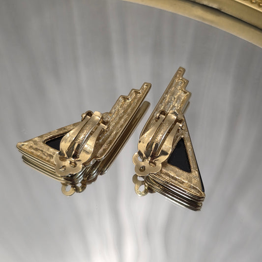 Givenchy Geometric Black & Gold Clip Earrings (Pre-Owned)