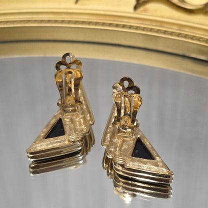 Givenchy Geometric Black & Gold Clip Earrings (Pre-Owned)