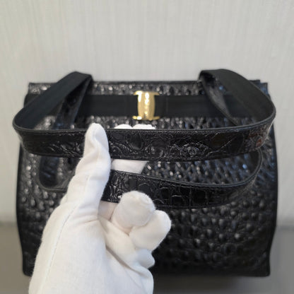 Salvatore Ferragamo Crocodile-Embossed Tote Shoulder Bag (Pre-Owned)