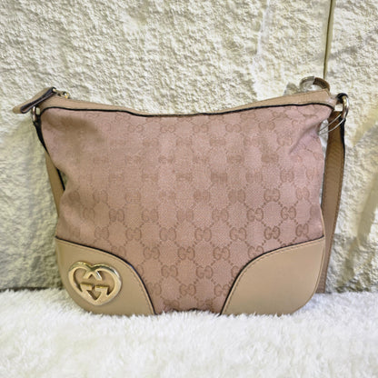 Gucci GG Canvas Shoulder Bag Heart Logo Beige (Pre-Owned)