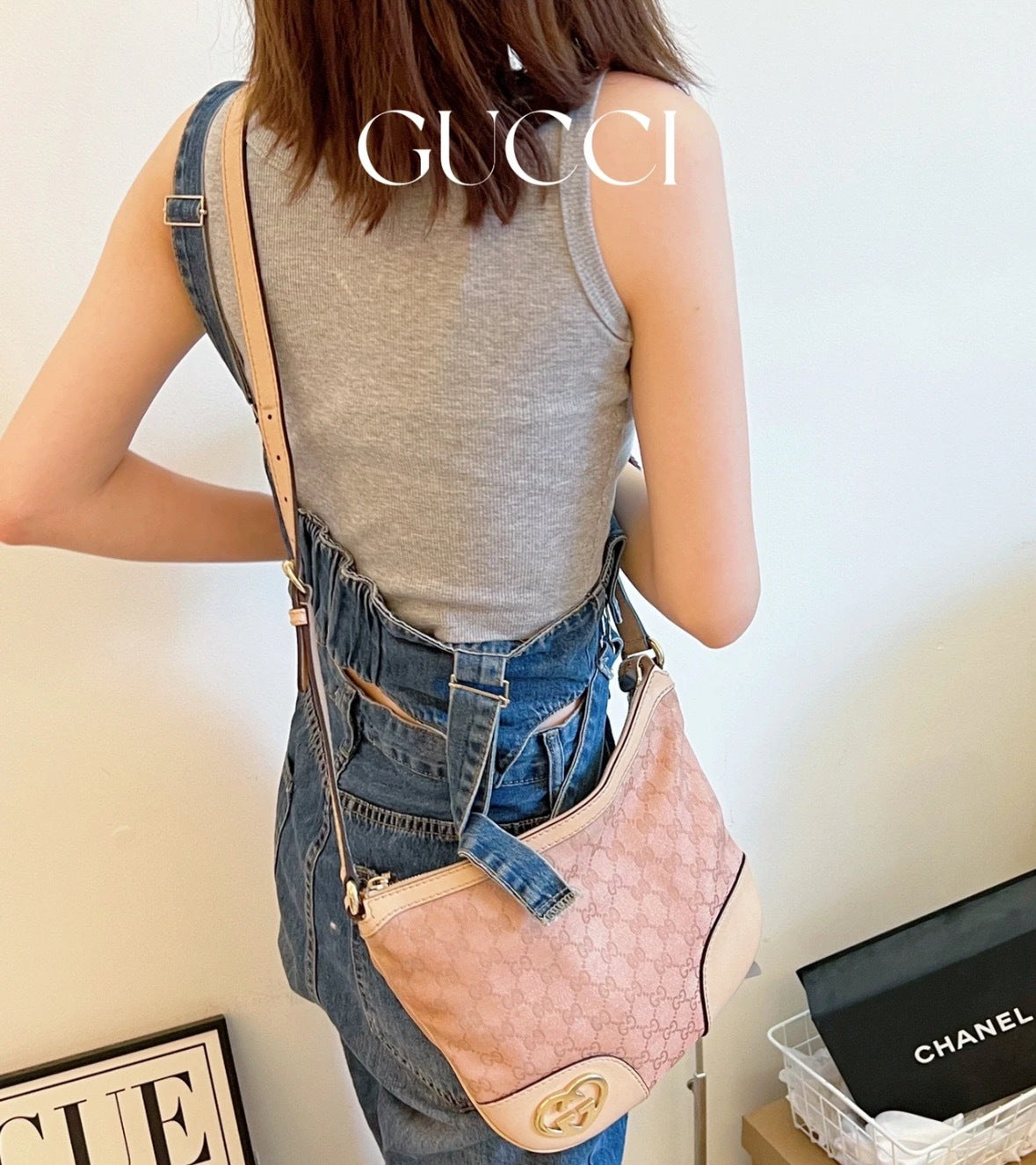Gucci GG Canvas Shoulder Bag Heart Logo Beige (Pre-Owned)