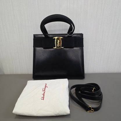 Salvatore Ferragamo Vara Bow Top Handle Bag Black (Pre-owned)