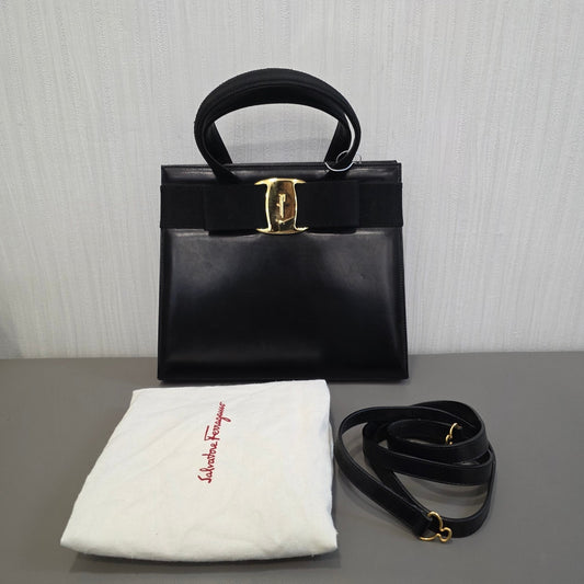 Salvatore Ferragamo Vara Bow Top Handle Bag Black (Pre-owned)