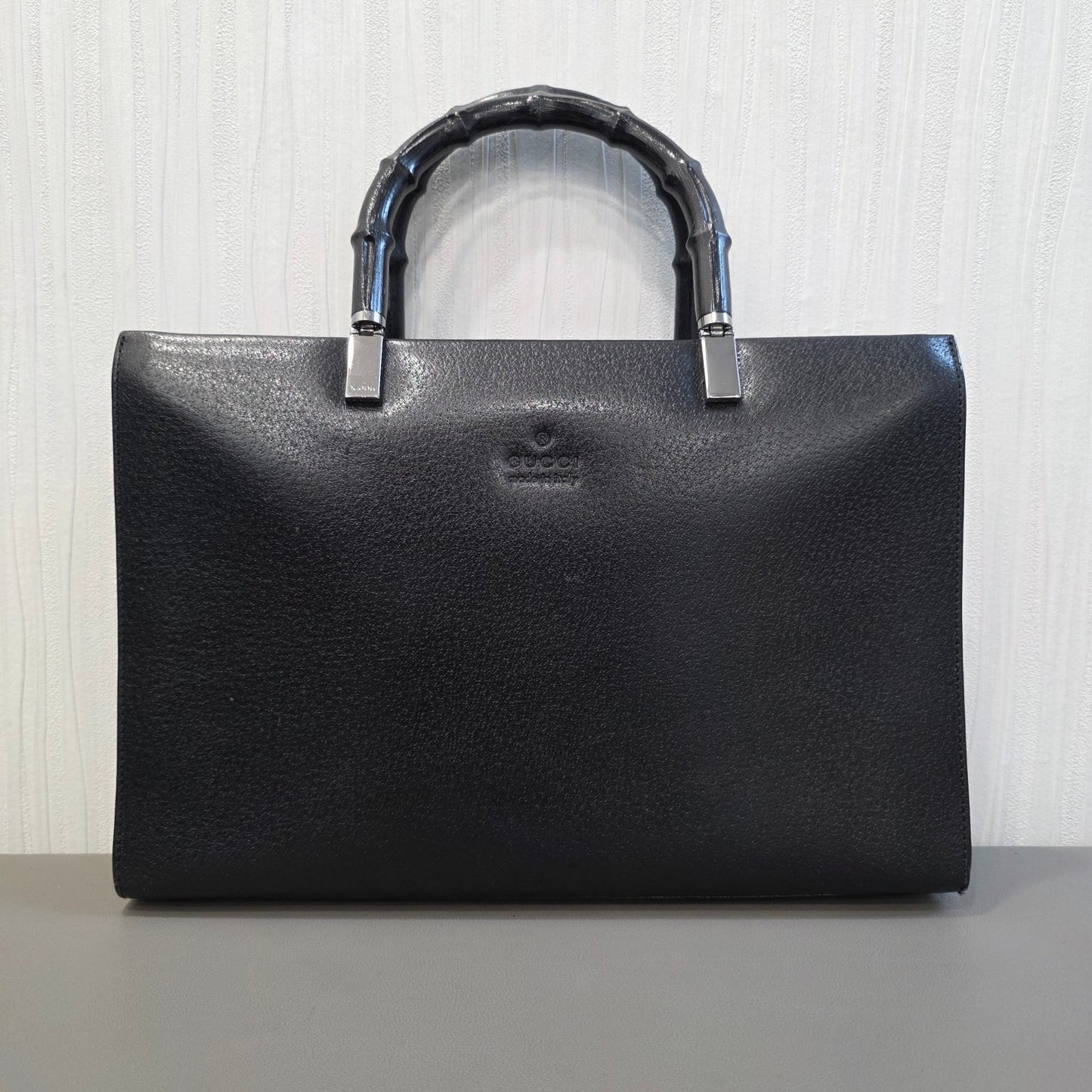 Gucci Bamboo Handle Structured Tote Bag Black Leather (Pre-Owned)
