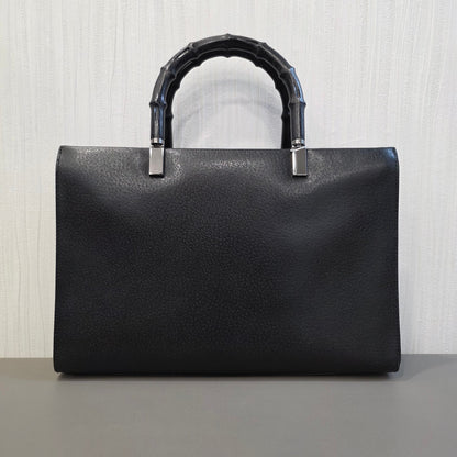 Gucci Bamboo Handle Structured Tote Bag Black Leather (Pre-Owned)