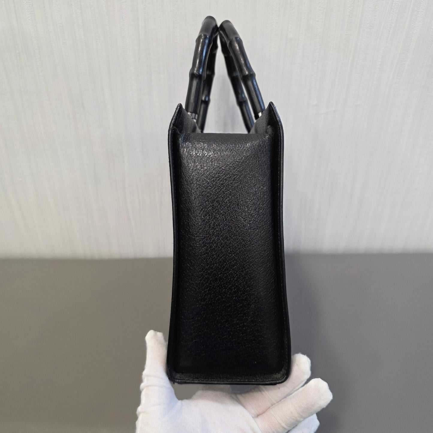 Gucci Bamboo Handle Structured Tote Bag Black Leather (Pre-Owned)