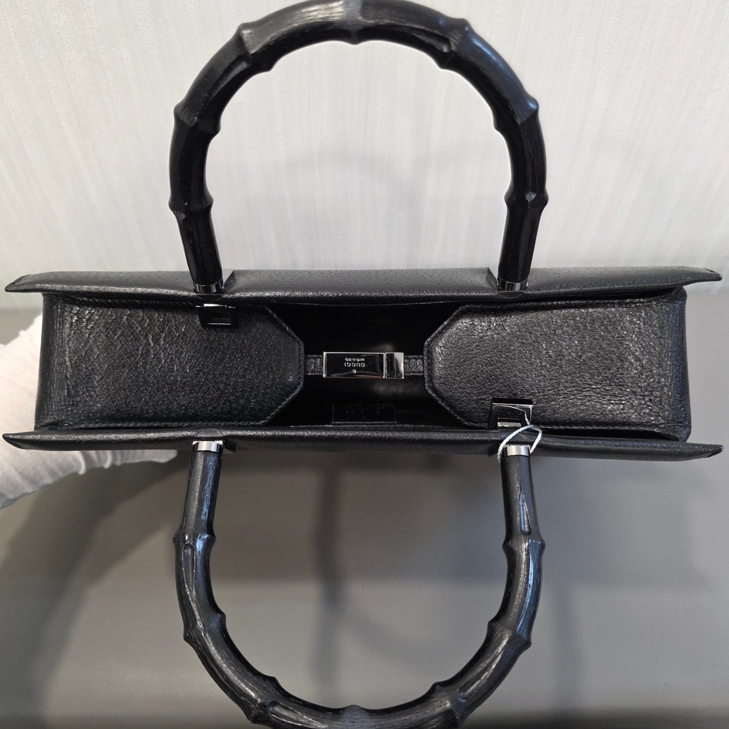 Gucci Bamboo Handle Structured Tote Bag Black Leather (Pre-Owned)