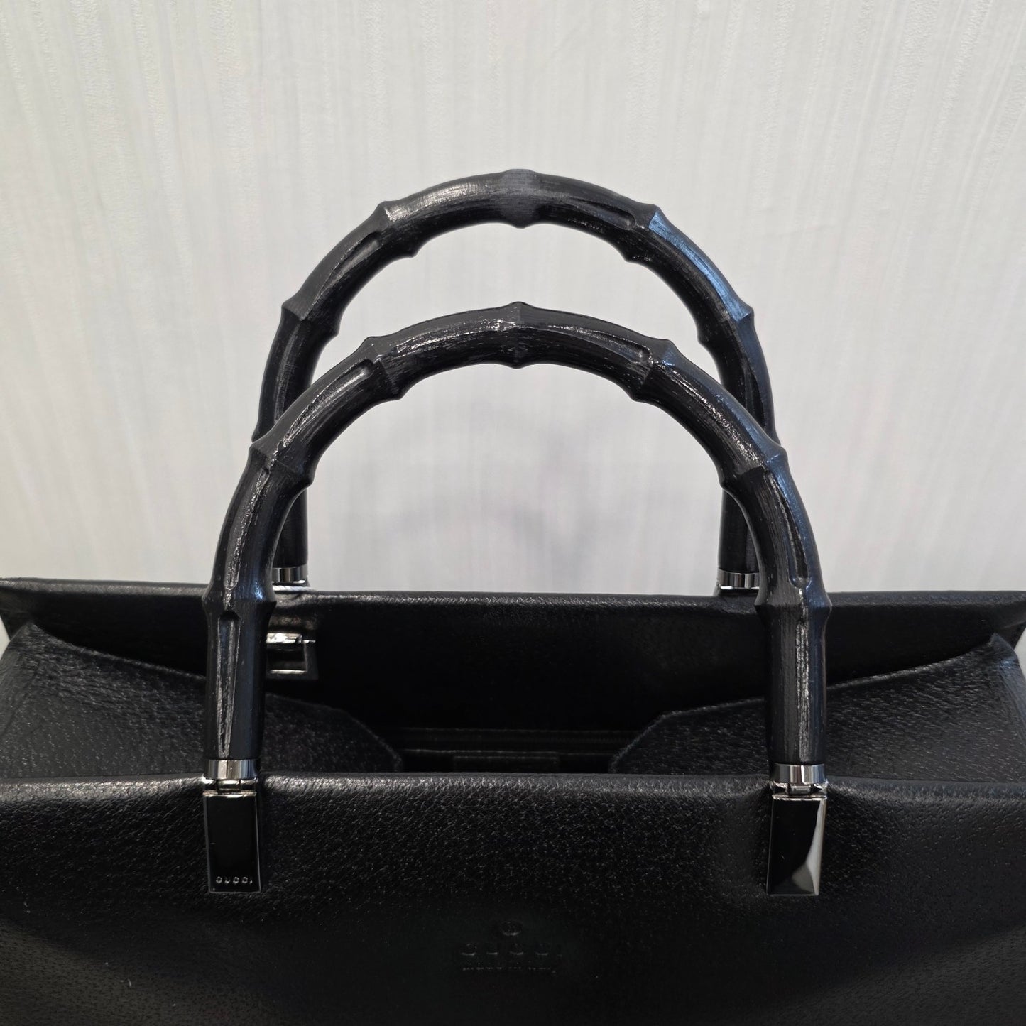 Gucci Bamboo Handle Structured Tote Bag Black Leather (Pre-Owned)