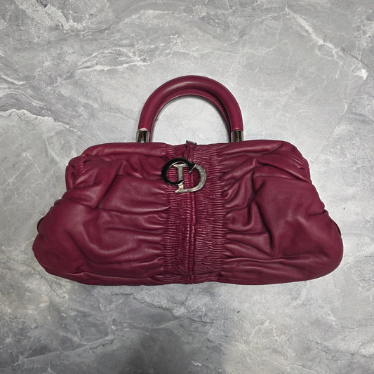Christian Dior Gathered Leather Top Handle Bag Burgundy (Pre-Owned)