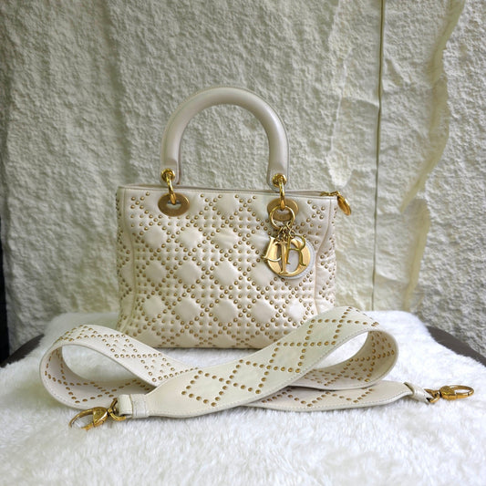 Christian Dior Lady Dior Studded Cannage Leather Bag (Pre-Owned)