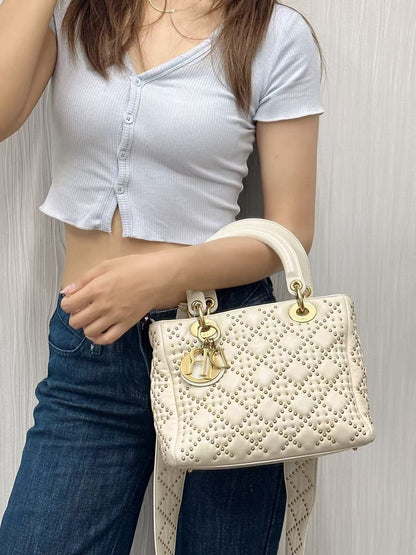 Christian Dior Lady Dior Studded Cannage Leather Bag (Pre-Owned)
