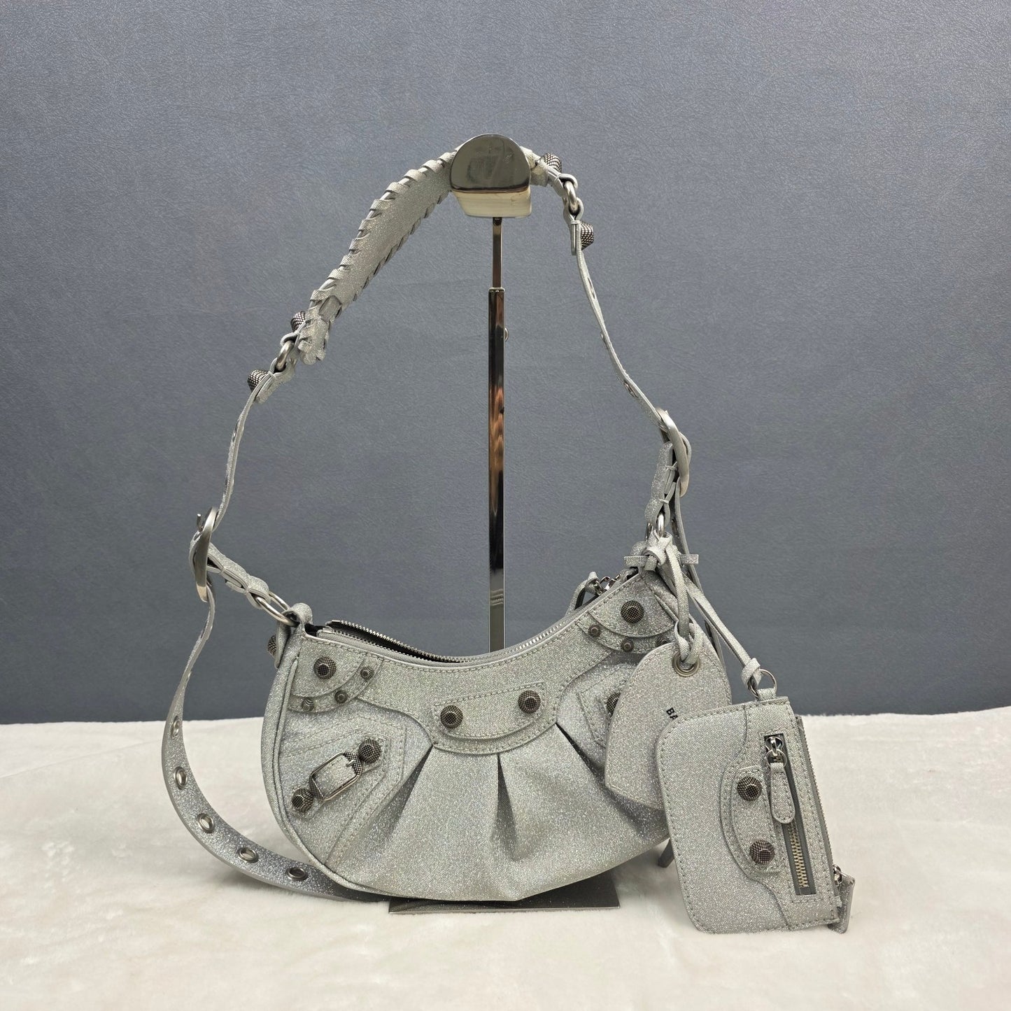 Balenciaga Le Cagole XS Glitter Shoulder Bag Silver (Pre-Owned)