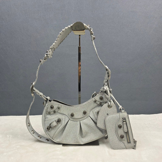 Balenciaga Le Cagole XS Glitter Shoulder Bag Silver (Pre-Owned)