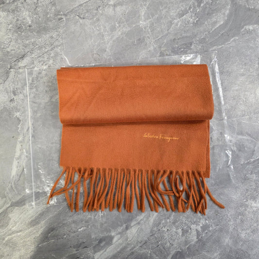 Salvatore Ferragamo Wool Scarf Orange Logo Embroidered (Pre-Owned)