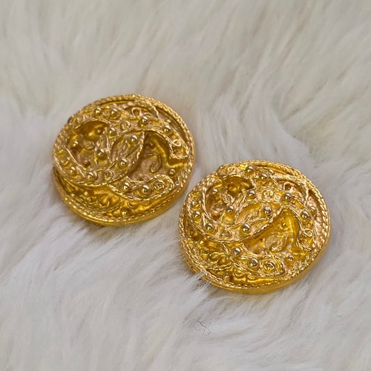 Chanel Vintage CC Textured Round Clip-On Earrings (Pre-Owned)