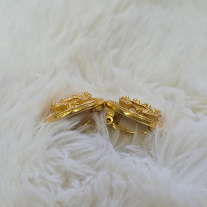 Chanel Vintage CC Textured Round Clip-On Earrings (Pre-Owned)