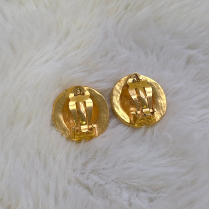 Chanel Vintage CC Textured Round Clip-On Earrings (Pre-Owned)