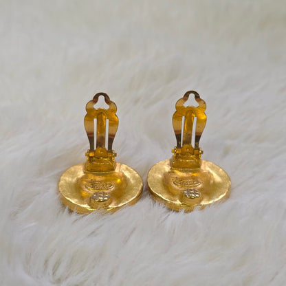 Chanel Vintage CC Textured Round Clip-On Earrings (Pre-Owned)