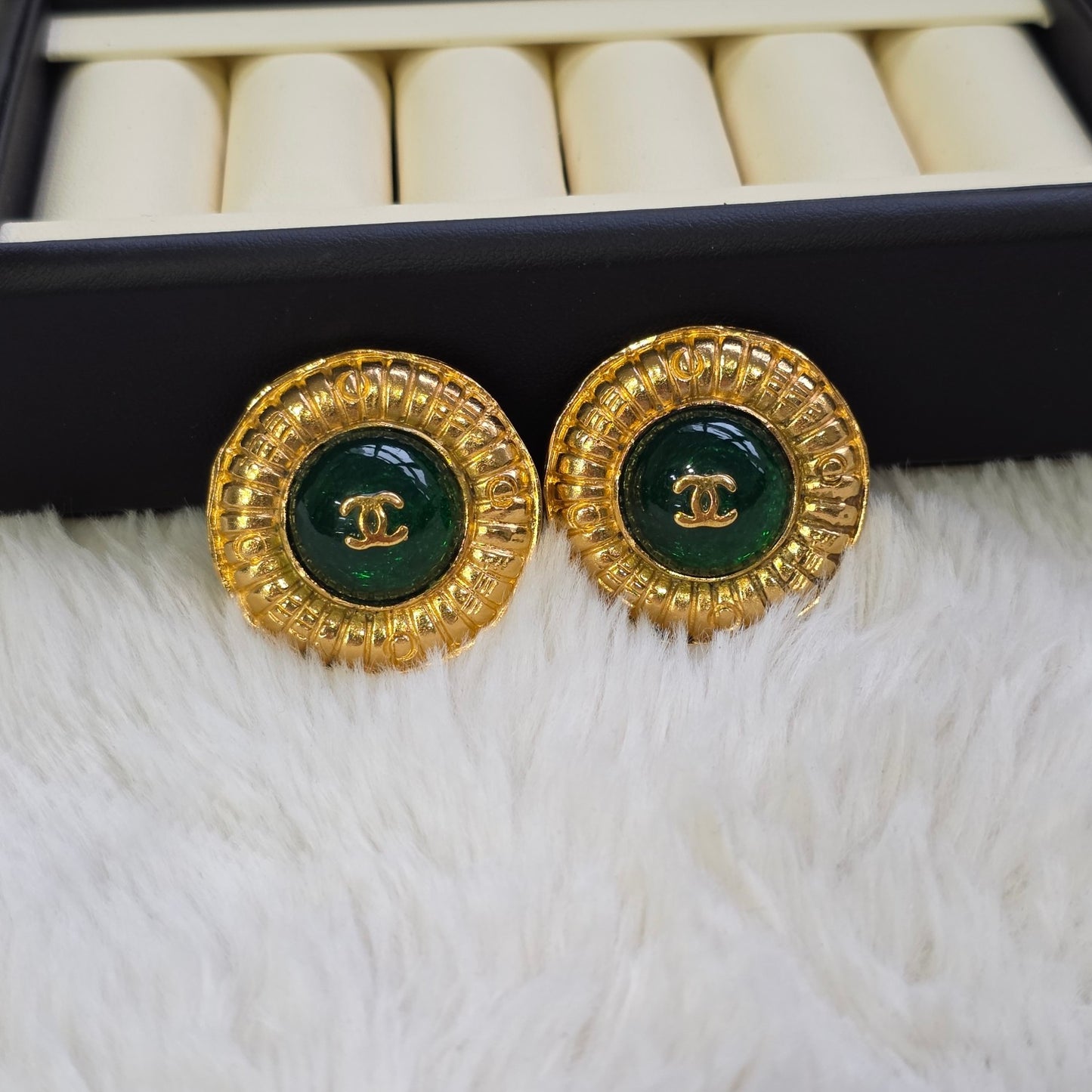 Chanel Vintage Gold-Tone Textured CC Clip-On Earrings (Pre-Owned)