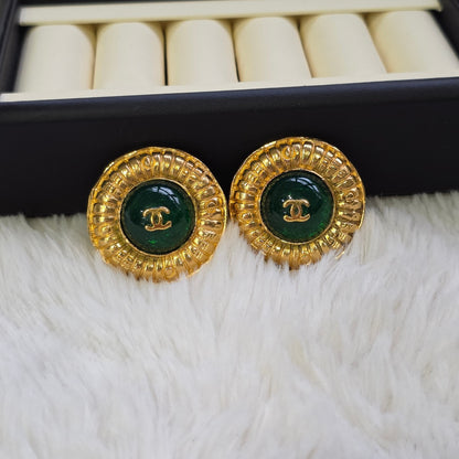 Chanel Vintage Gold-Tone Textured CC Clip-On Earrings (Pre-Owned)
