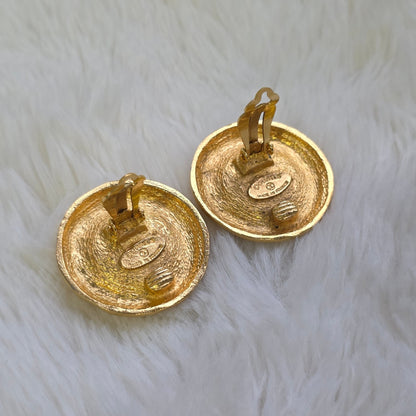 Chanel Vintage Gold-Tone Textured CC Clip-On Earrings (Pre-Owned)