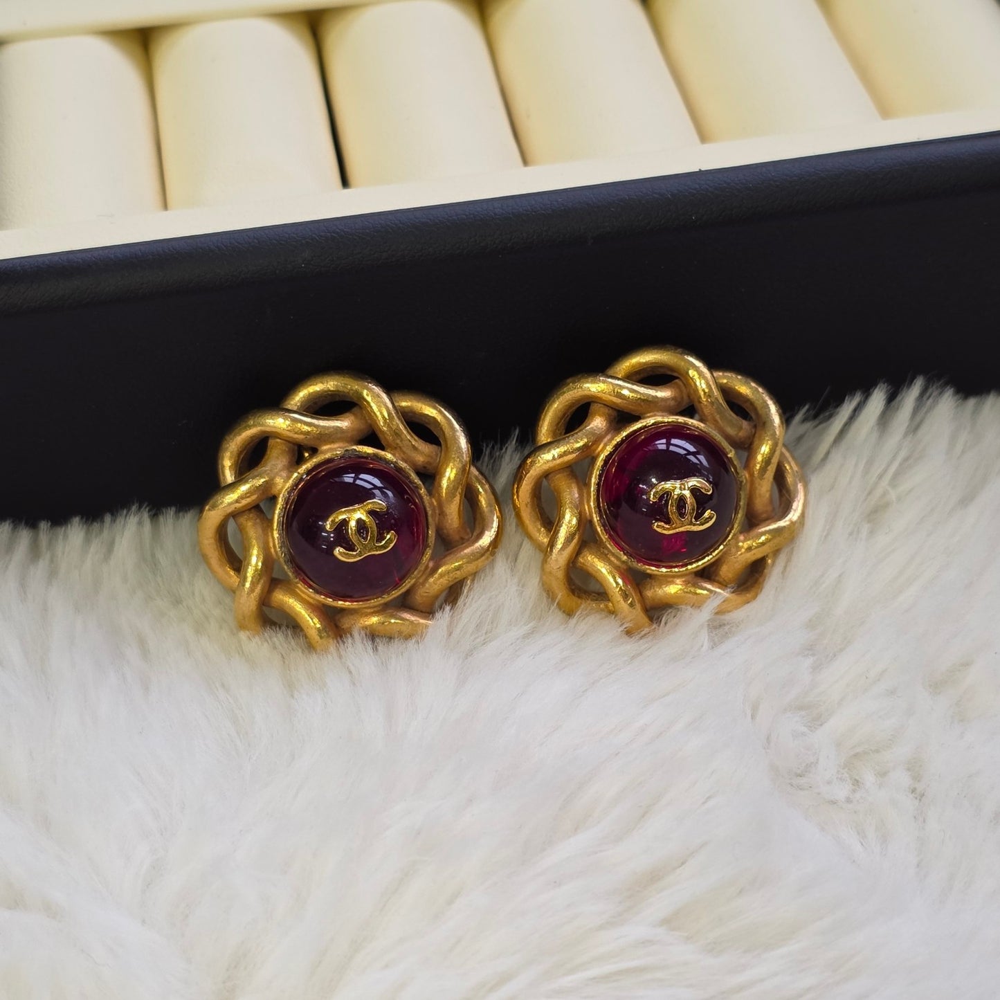 Chanel Vintage Gold-Tone CC Textured Round Clip-On Earrings (Pre-Owned)