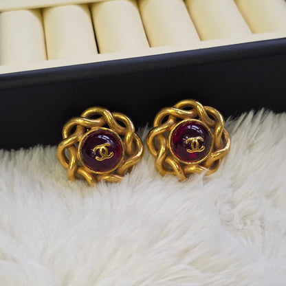 Chanel Vintage Gold-Tone CC Textured Round Clip-On Earrings (Pre-Owned)