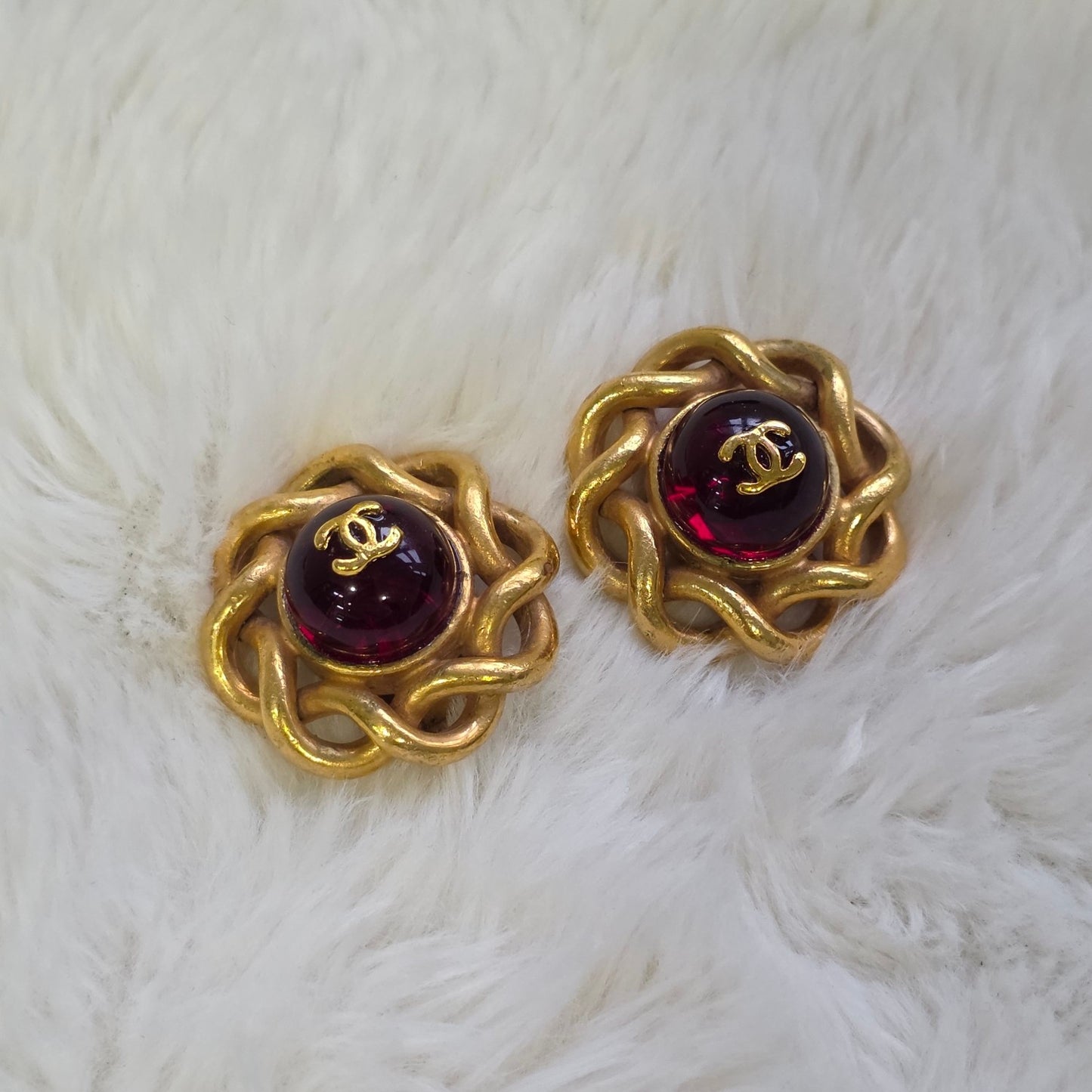 Chanel Vintage Gold-Tone CC Textured Round Clip-On Earrings (Pre-Owned)