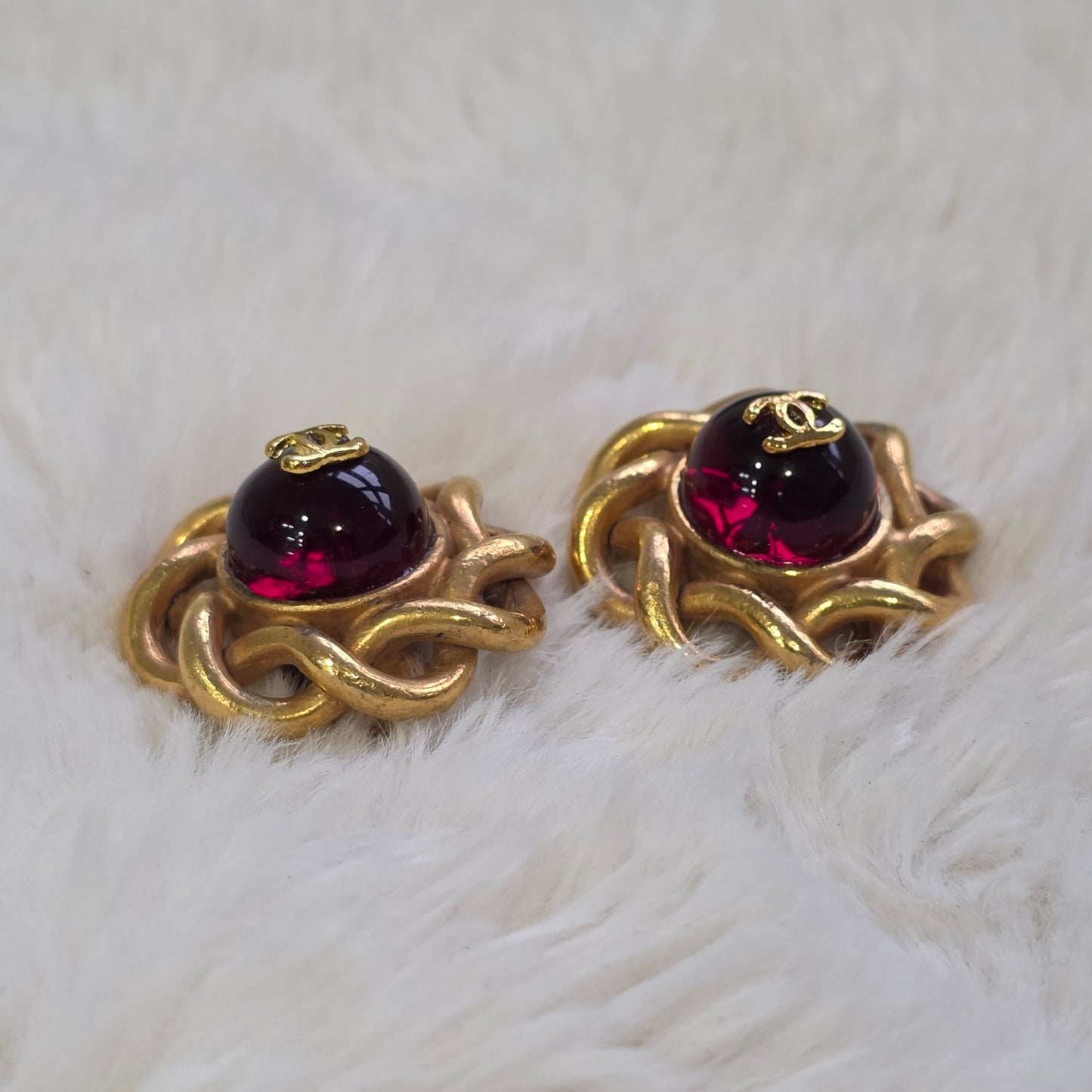 Chanel Vintage Gold-Tone CC Textured Round Clip-On Earrings (Pre-Owned)