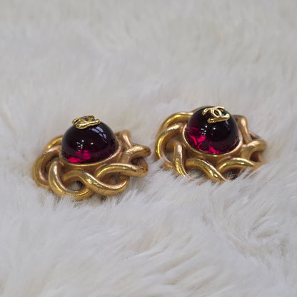 Chanel Vintage Gold-Tone CC Textured Round Clip-On Earrings (Pre-Owned)