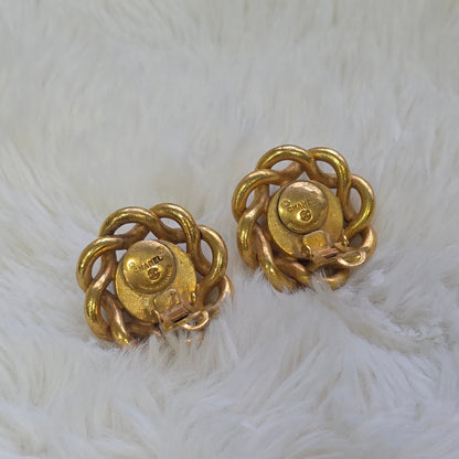 Chanel Vintage Gold-Tone CC Textured Round Clip-On Earrings (Pre-Owned)
