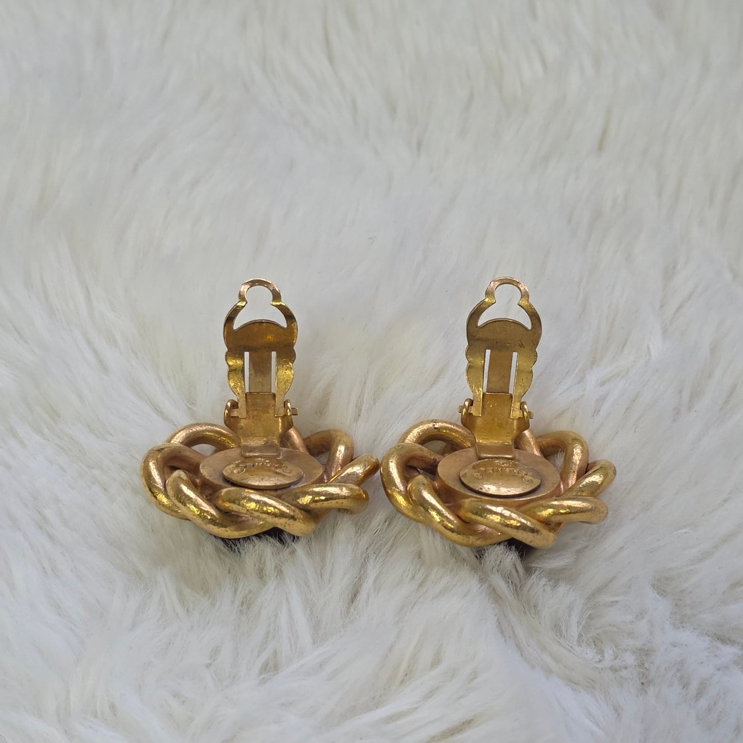 Chanel Vintage Gold-Tone CC Textured Round Clip-On Earrings (Pre-Owned)
