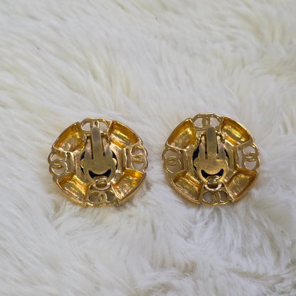 Chanel Vintage Gold-Tone Textured CC Round Clip-On Earrings (Pre-Owned)
