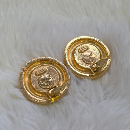 Chanel Vintage CC Logo Red Gripoix Cabochon Round Clip-On Earrings (Pre-Owned)