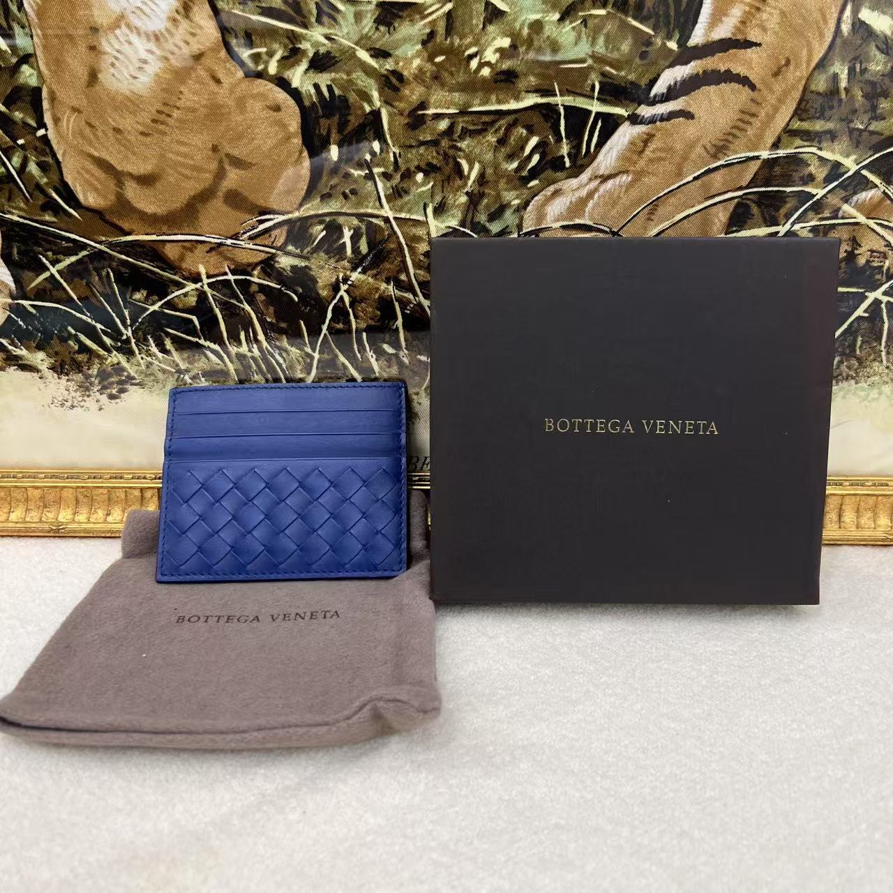 Bottega Veneta Intrecciato Leather Card Holder Blue (Pre-Owned)