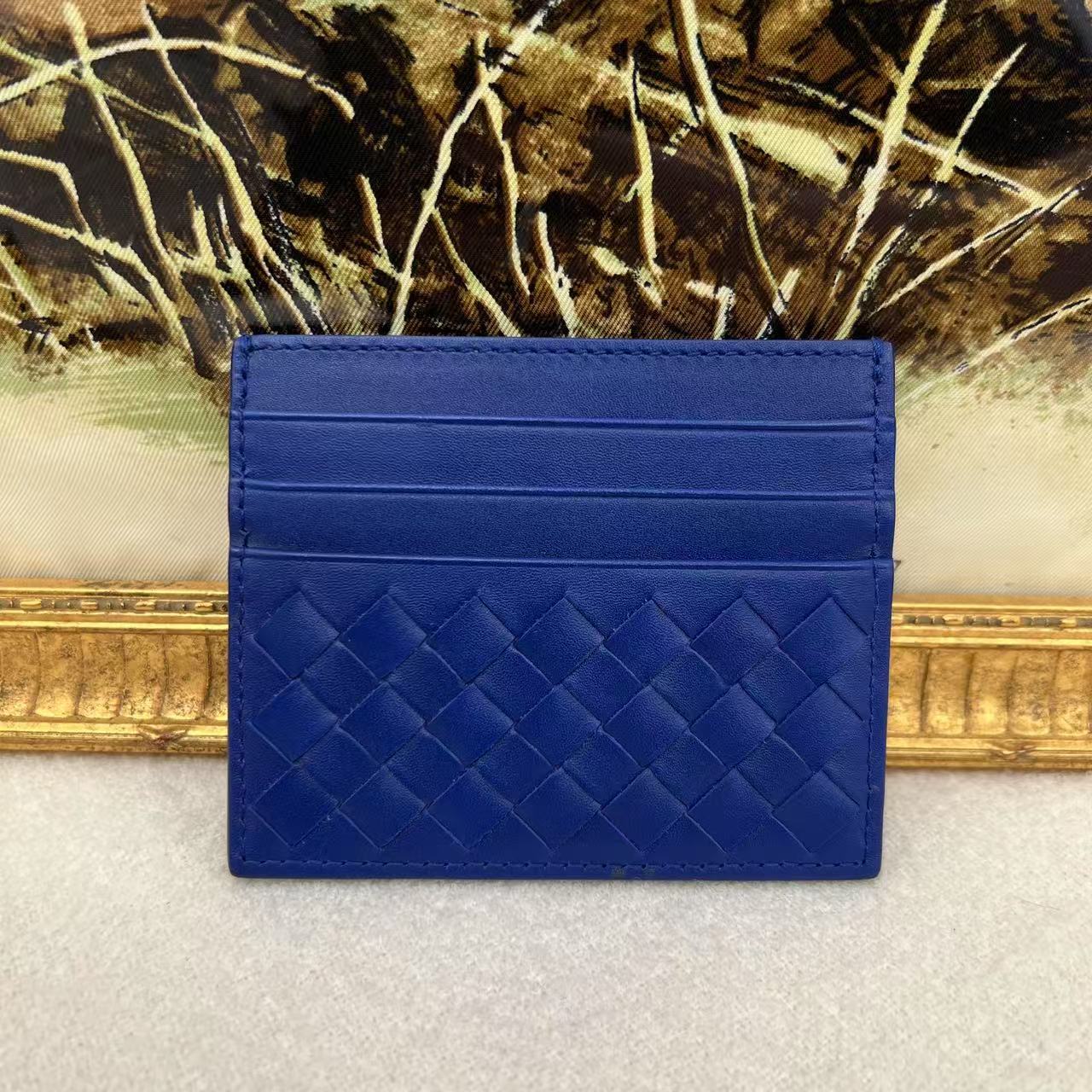 Bottega Veneta Intrecciato Leather Card Holder Blue (Pre-Owned)