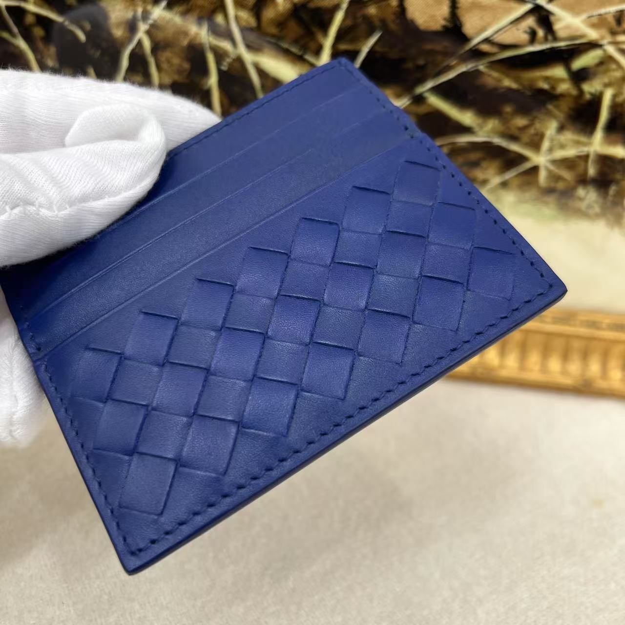 Bottega Veneta Intrecciato Leather Card Holder Blue (Pre-Owned)