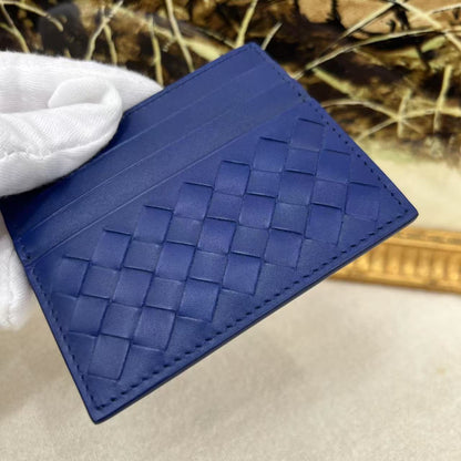 Bottega Veneta Intrecciato Leather Card Holder Blue (Pre-Owned)