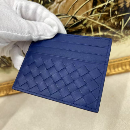 Bottega Veneta Intrecciato Leather Card Holder Blue (Pre-Owned)