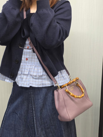 Gucci Bamboo Handle Pebbled Leather Top Handle Bag (Pre-Owned)