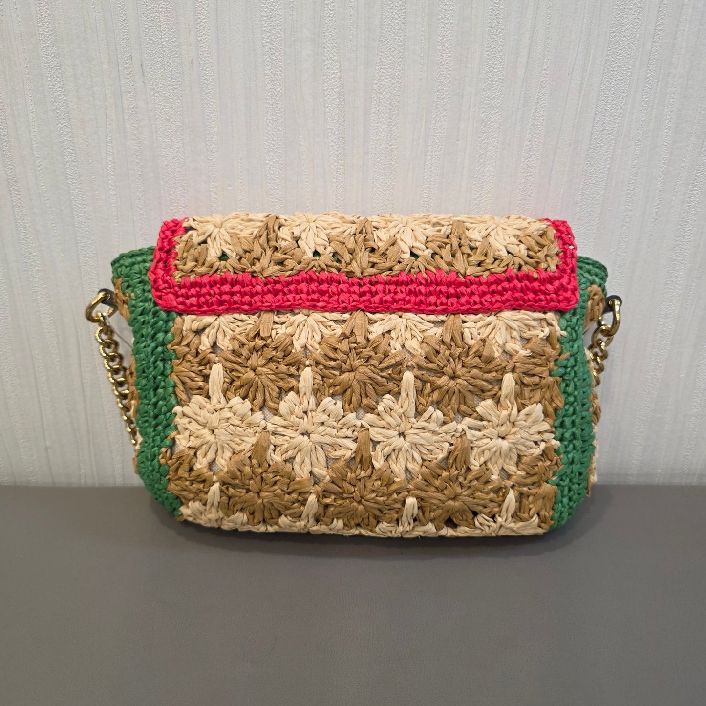 Gucci GG Marmont Raffia Floral Shoulder Bag with Leather Trim (Pre-Owned)