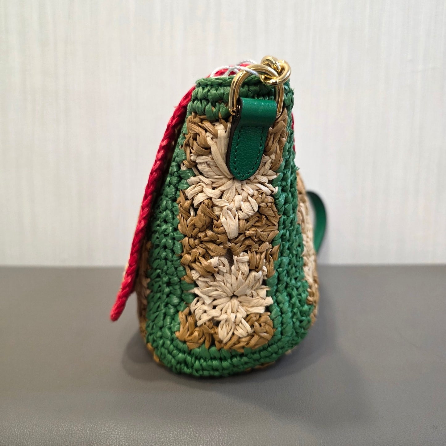 Gucci GG Marmont Raffia Floral Shoulder Bag with Leather Trim (Pre-Owned)