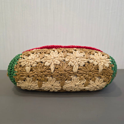 Gucci GG Marmont Raffia Floral Shoulder Bag with Leather Trim (Pre-Owned)