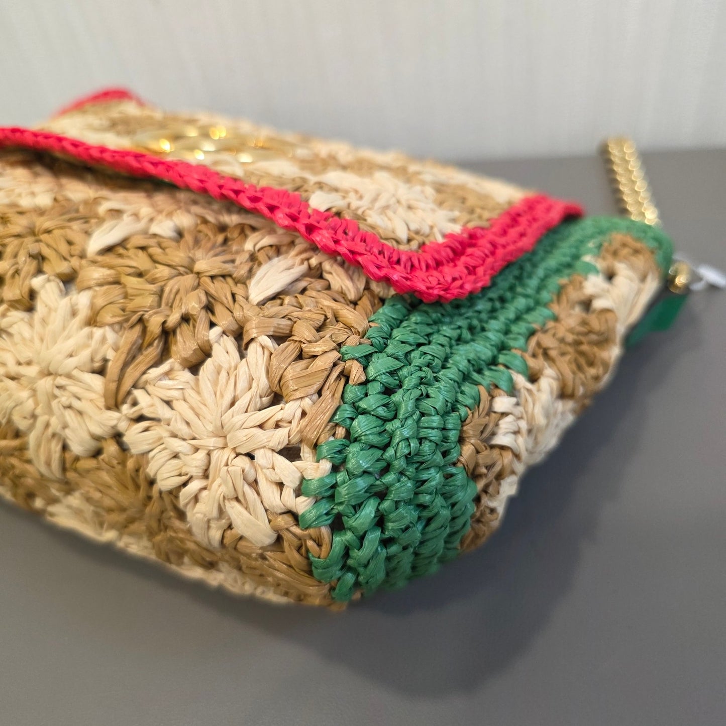Gucci GG Marmont Raffia Floral Shoulder Bag with Leather Trim (Pre-Owned)