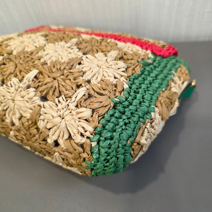 Gucci GG Marmont Raffia Floral Shoulder Bag with Leather Trim (Pre-Owned)