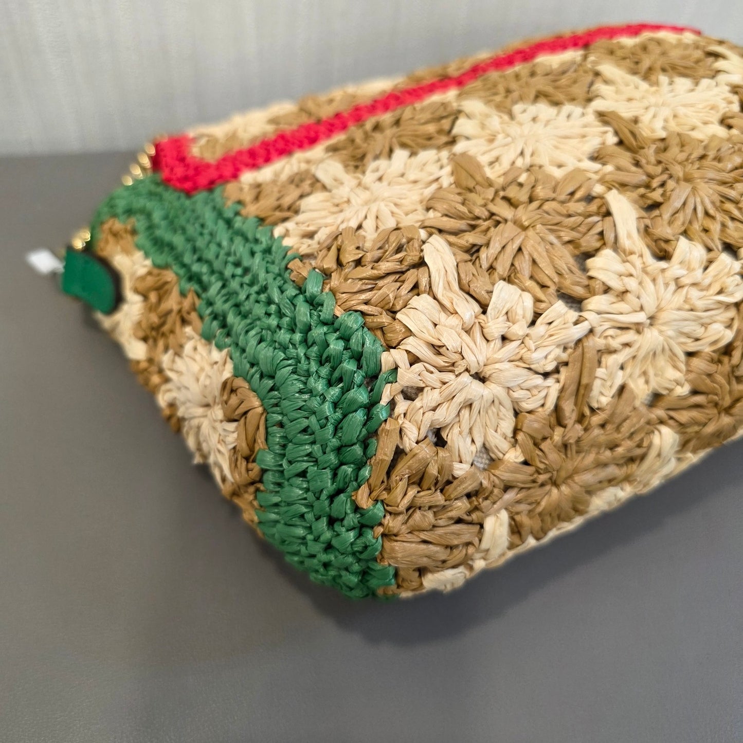 Gucci GG Marmont Raffia Floral Shoulder Bag with Leather Trim (Pre-Owned)
