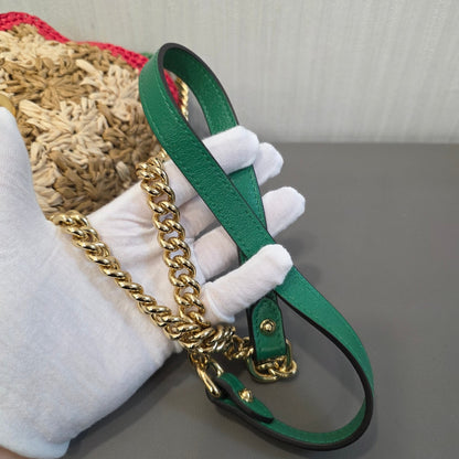 Gucci GG Marmont Raffia Floral Shoulder Bag with Leather Trim (Pre-Owned)